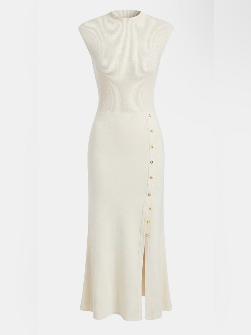 Commense Cream Button-Detail Knit Maxi Dress